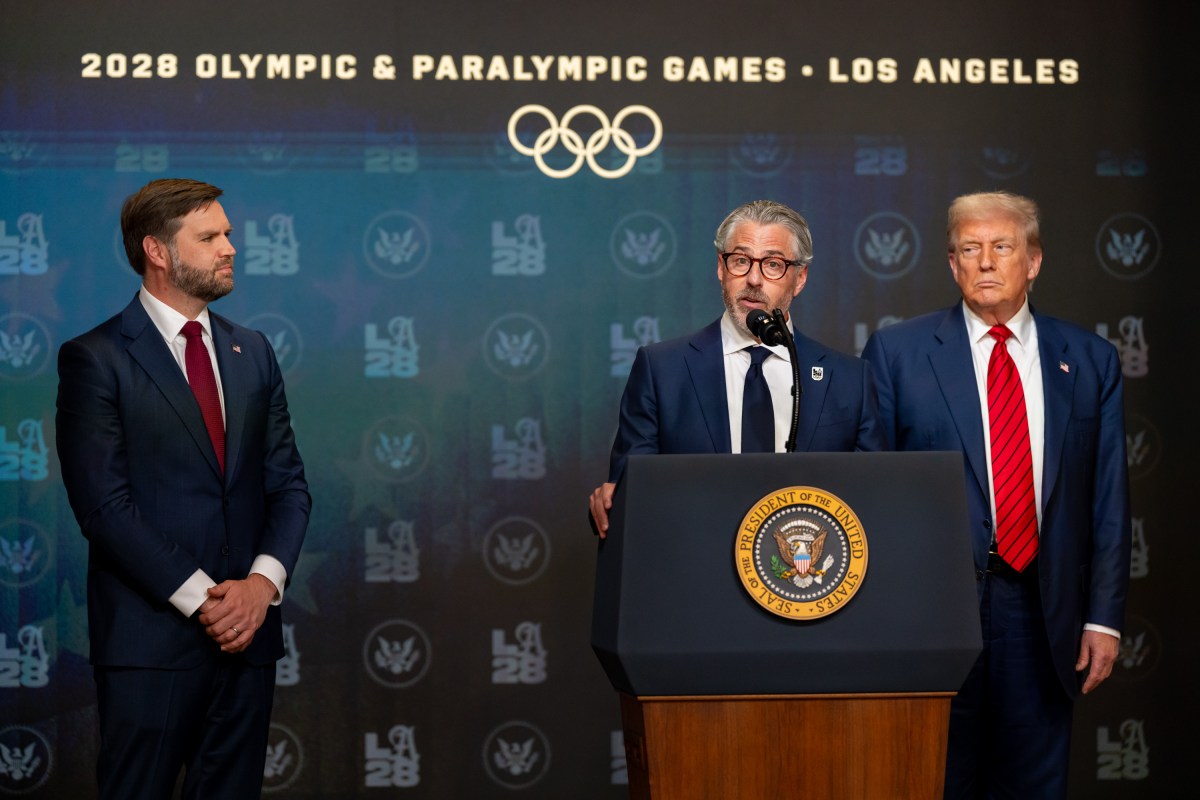 President Donald Trump signs an executive order creating a task force for the 2028 Los Angeles Olympics, Tuesday, August 5, 2025, in the South Court Auditorium of the Eisenhower Executive Office Building at the White House. Vice President JD Vance attends. (Official White House Photo by Emily J. Higgins.)