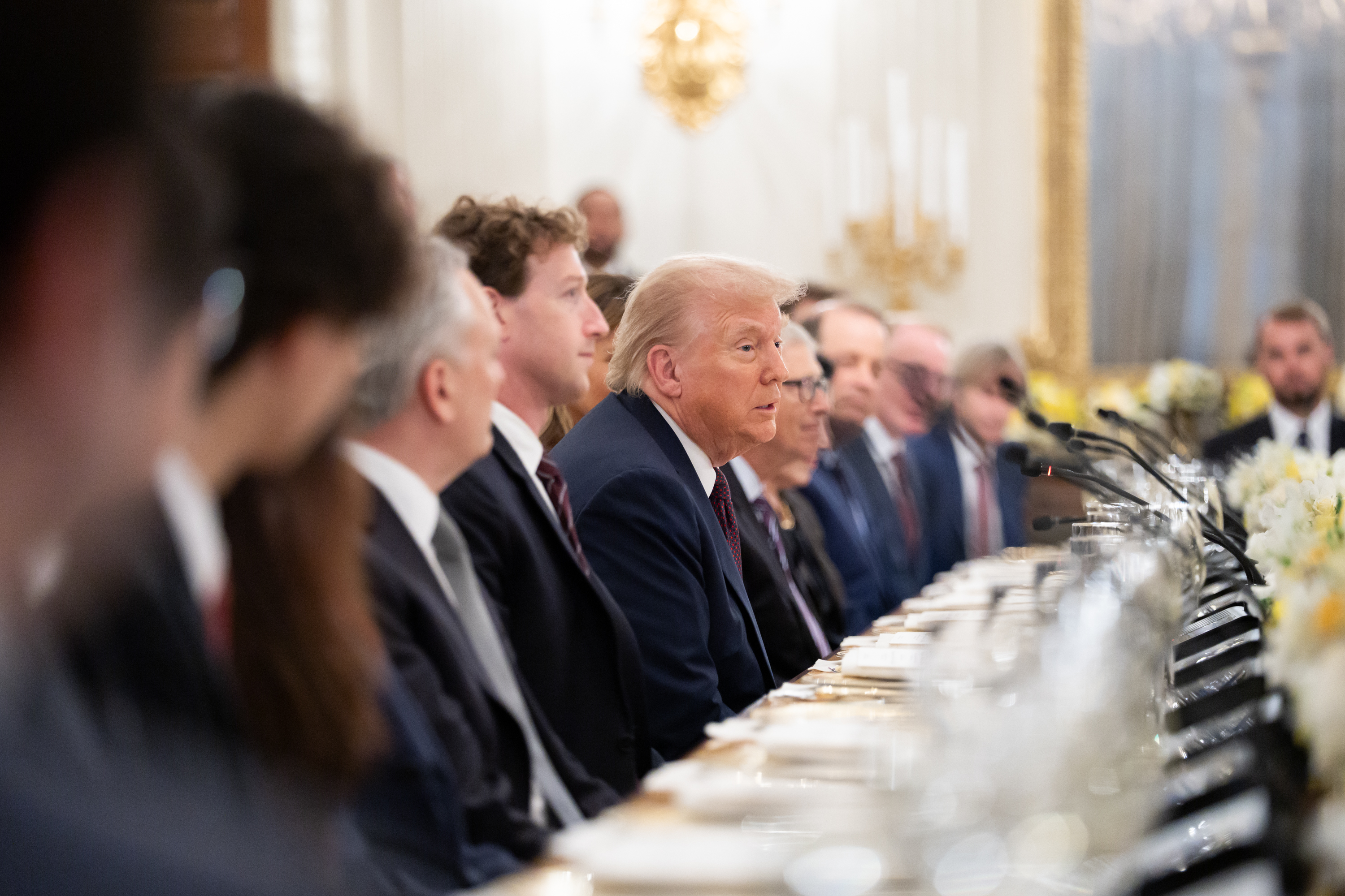 President Donald Trump and First Lady Melania Trump  hosts a business and technology leaders for a dinner in the newly renovated White House Rose Garden, Thursday, September 4, 2025. (Official White House Photo by Andrea Hanks)