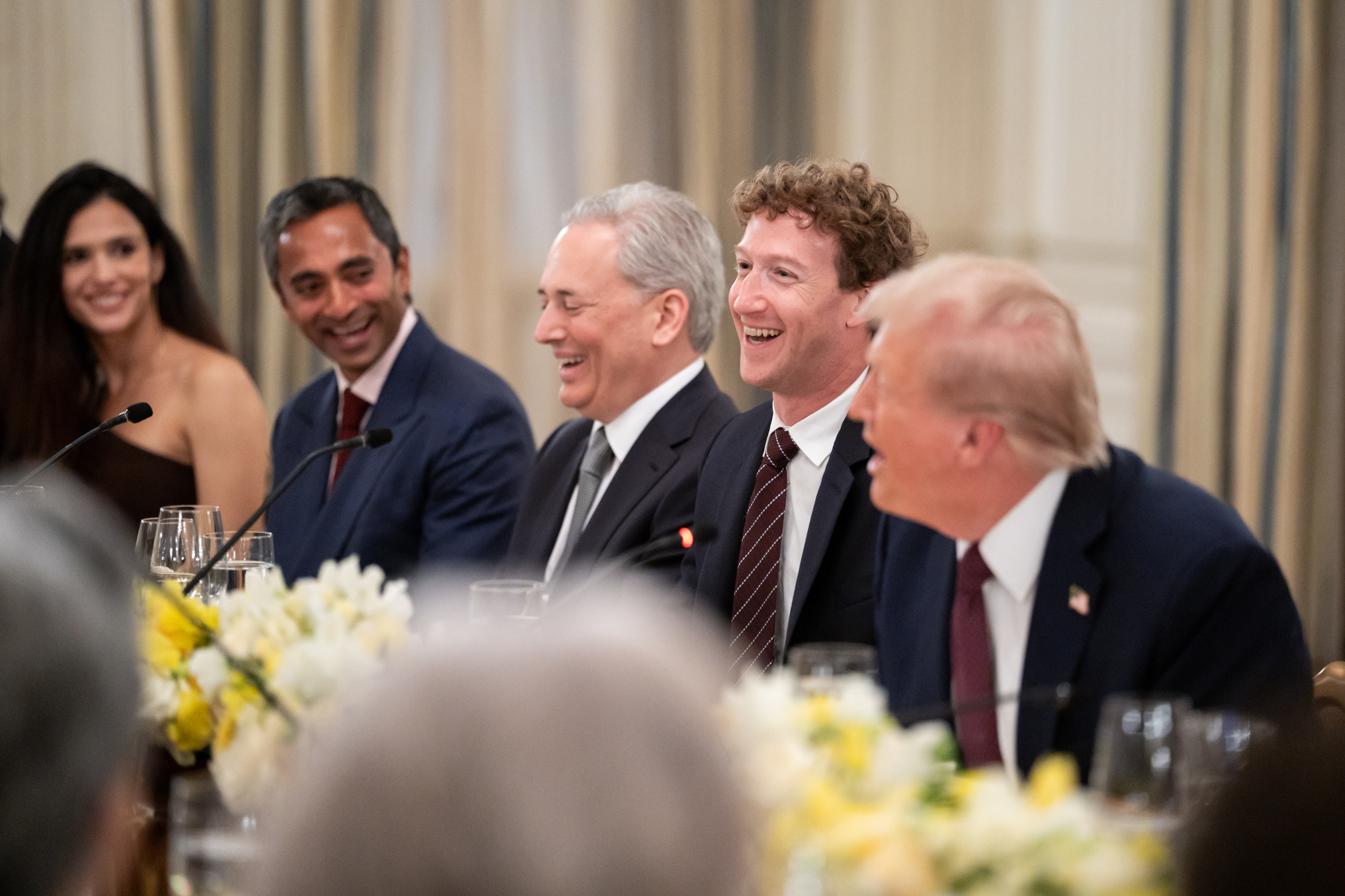 President Donald Trump and First Lady Melania Trump  hosts a business and technology leaders for a dinner in the newly renovated White House Rose Garden, Thursday, September 4, 2025. (Official White House Photo by Andrea Hanks)
