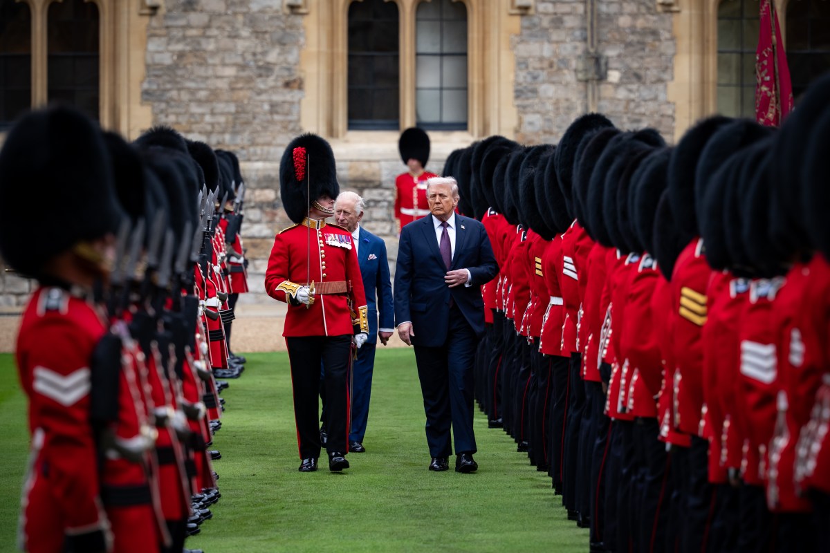 President Donald Trump and First Lady Melania Trump are greeted by King Charles III, Queen Camilla, and the Prince and Princess of Wales, William and Katherine, during a ceremonial greeting and troop inspection at Windsor Castle in Windsor, England on Wednesday, September 17, 2025. (Official White House Photo by Andrea Hanks)