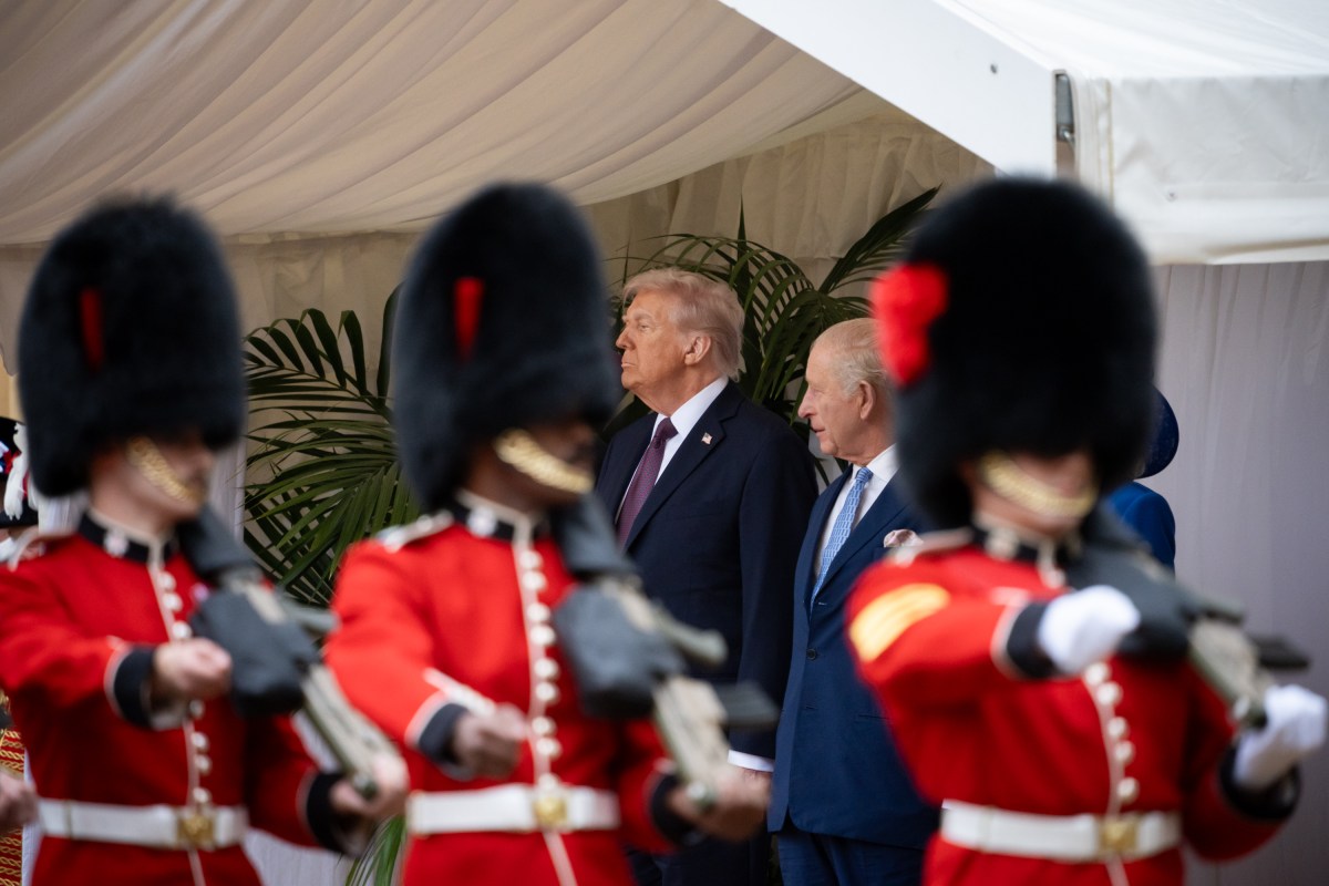 President Donald Trump and First Lady Melania Trump are greeted by King Charles III, Queen Camilla, and the Prince and Princess of Wales, William and Katherine, during a ceremonial greeting and troop inspection at Windsor Castle in Windsor, England on Wednesday, September 17, 2025. (Official White House Photo by Andrea Hanks)