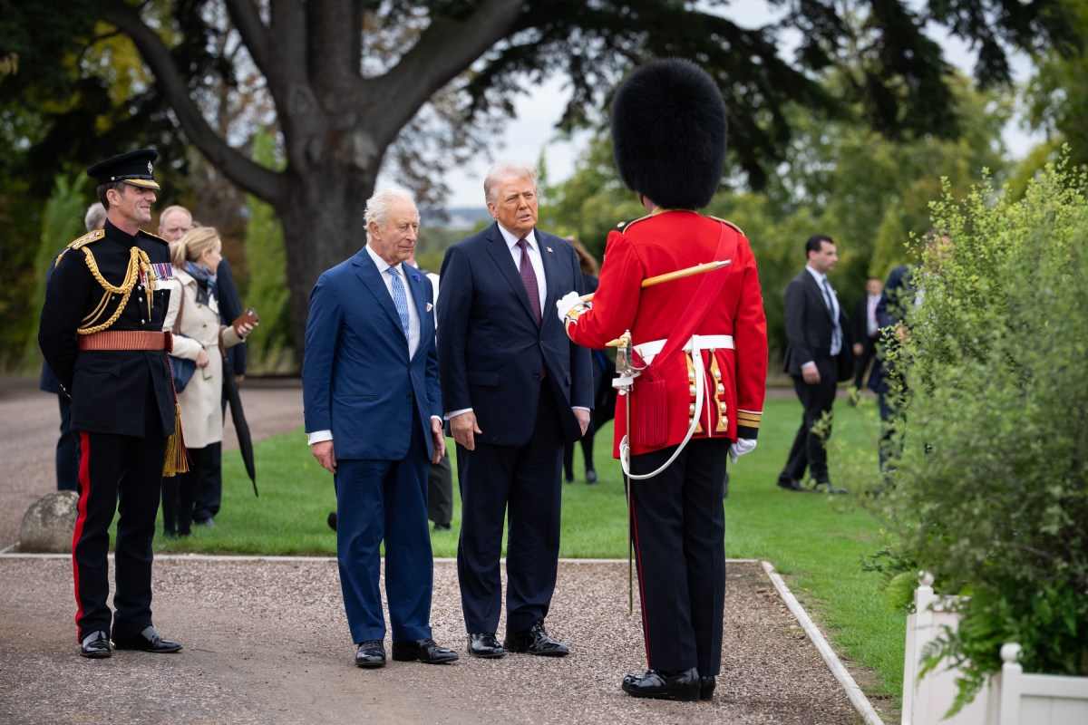 President Donald Trump, First Lady Melania Trump, King Charles III and Queen Camilla view a Beating Retreat military ceremony and flyover by the Royal Air Force Aerobatic Team (Red Arrows) at Windsor Castle in Windsor, England on Wednesday, September 17, 2025. (Official White House Photo by Andrea Hanks)