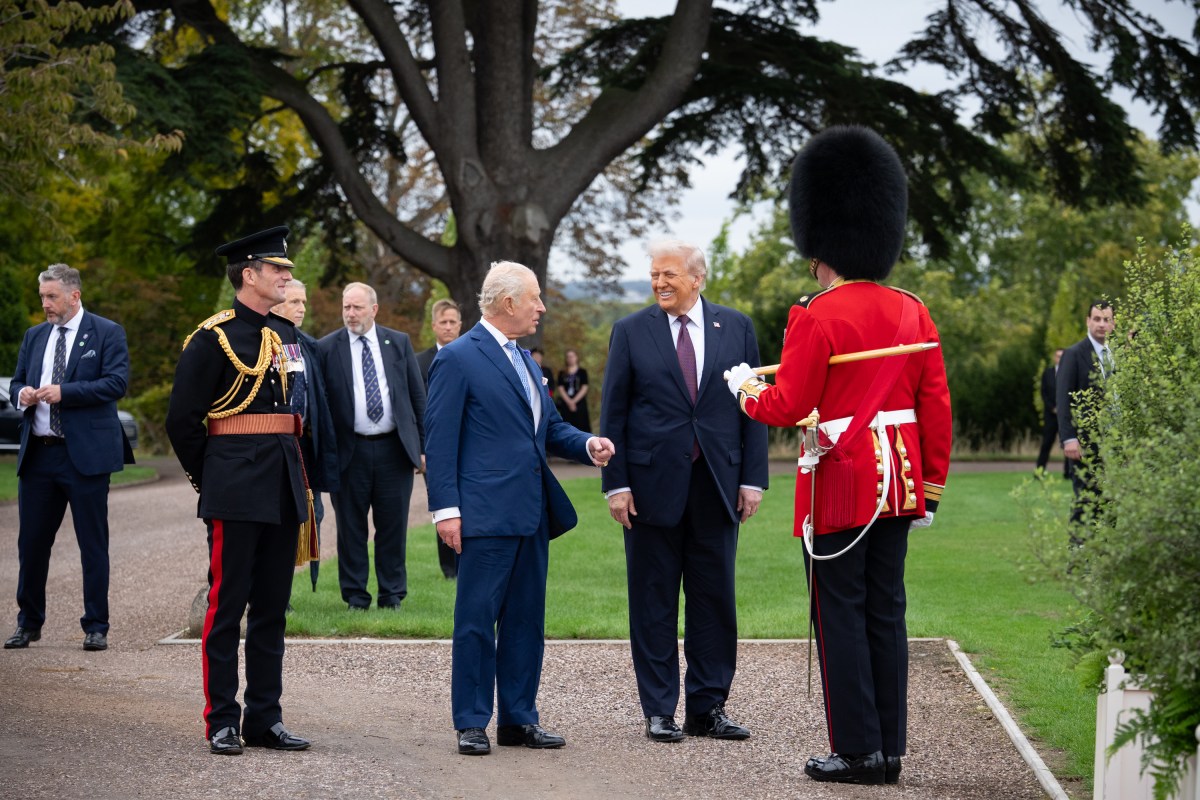 President Donald Trump, First Lady Melania Trump, King Charles III and Queen Camilla view a Beating Retreat military ceremony and flyover by the Royal Air Force Aerobatic Team (Red Arrows) at Windsor Castle in Windsor, England on Wednesday, September 17, 2025. (Official White House Photo by Andrea Hanks)