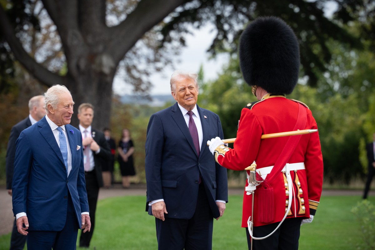 President Donald Trump, First Lady Melania Trump, King Charles III and Queen Camilla view a Beating Retreat military ceremony and flyover by the Royal Air Force Aerobatic Team (Red Arrows) at Windsor Castle in Windsor, England on Wednesday, September 17, 2025. (Official White House Photo by Andrea Hanks)