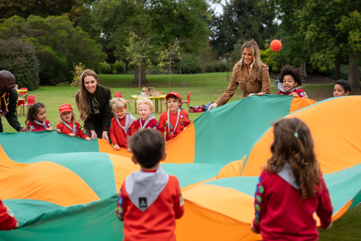 First Lady Melania Trump and the Princess of Wales meet members of the Scouts’ Squirrels programme on the grounds of Frogmore Cottage, Thursday, September 18, 2025. (Official White House Photo by Andrea Hanks)