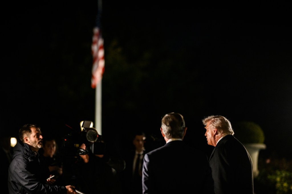 President Donald Trump and Ambassador to the Court of St. James’s Warren Stephens speak to members of the media at Winfield House in London, England on Tuesday, September 16, 2025. (Official White House Photo by Daniel Torok)