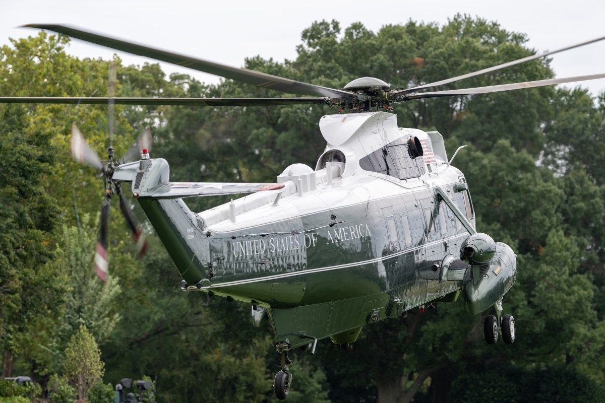 The President departs the White House and gaggles with the press on the South Lawn before boarding HMX-1 to begin traveling to the United Kingdom on Tuesday, September 15th, 2025. (Official White House Photo by Harrison Koeppel)