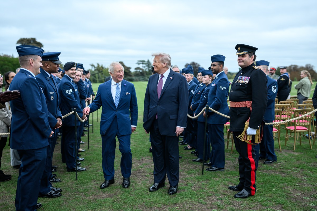 President Donald Trump and King Charles III greet troops after a joint military ceremony at Windsor Castle in Windsor, England on Wednesday, September 17, 2025. (Official White House Photo by Daniel Torok)