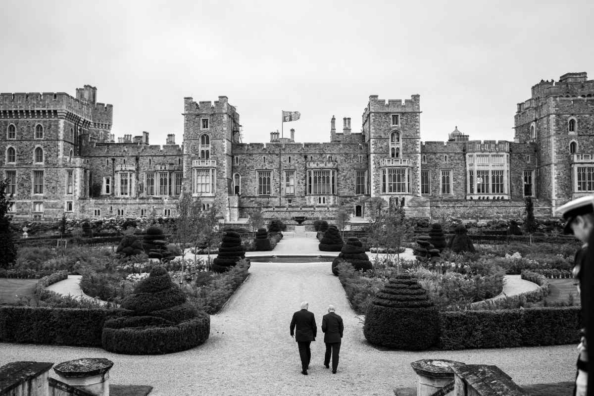 President Donald Trump and King Charles III walk towards Windsor Castle after a joint military ceremony on Wednesday, September 17, 2025. (Official White House Photo by Daniel Torok)