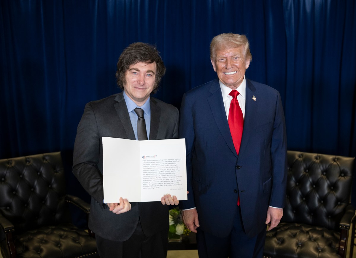 President Donald Trump participates in a pull-aside meeting with Javier Milei, President of Argentina, at the United Nations Headquarters in New York City, Tuesday, September 23, 2025. (Official White House Photo by Daniel Torok)