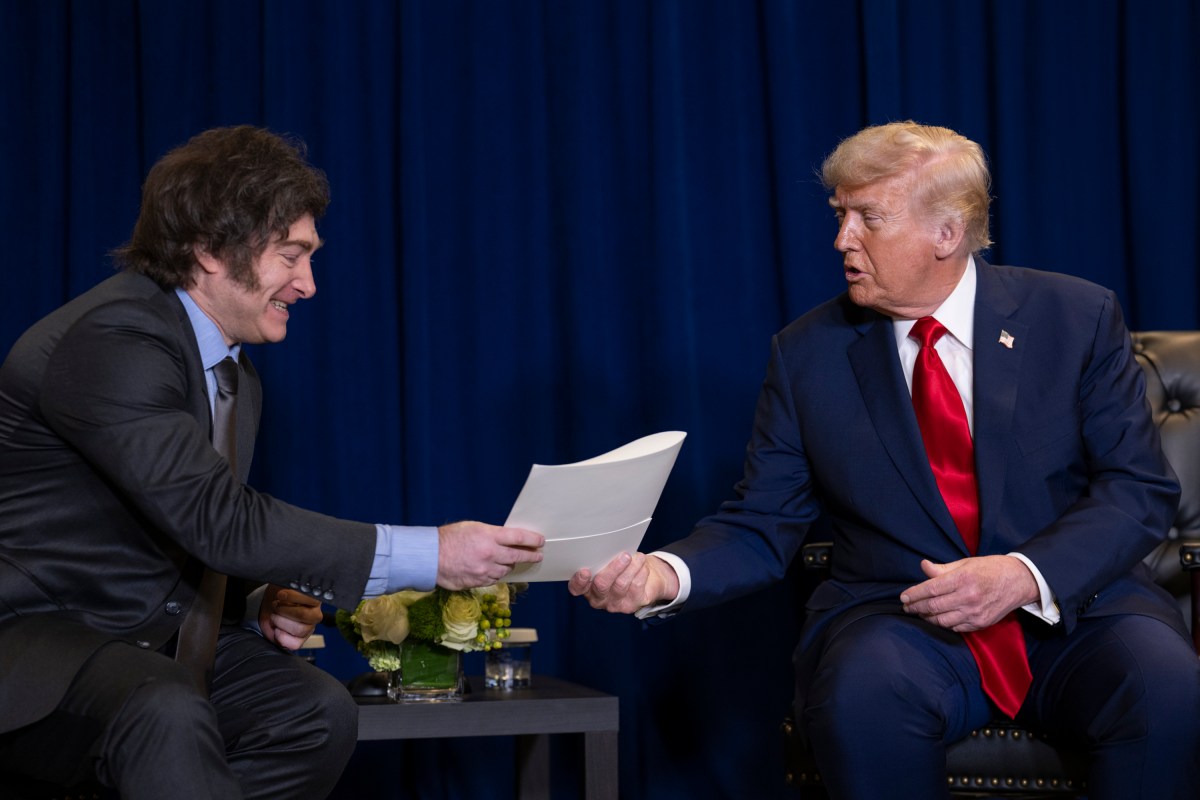 President Donald Trump participates in a pull-aside meeting with Javier Milei, President of Argentina, at the United Nations Headquarters in New York City, Tuesday, September 23, 2025. (Official White House Photo by Daniel Torok)