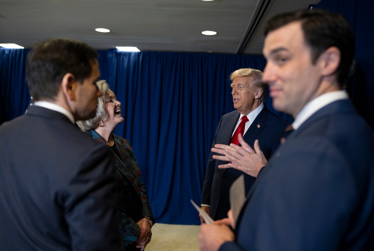 President Donald Trump speaks to Chief of Staff Susie Wiles during the 80th session of the United Nations General Assembly, Tuesday, September 23, 2025, at U.N. Headquarters in New York City. (Official White House Photo by Daniel Torok)