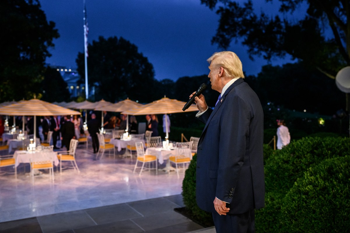 President Donald Trump delivers a speech before hosting a Rose Garden Club dinner, Wednesday, September 24, 2025, in the newly renovated White House Rose Garden.(Official White House Photo by Molly Riley)