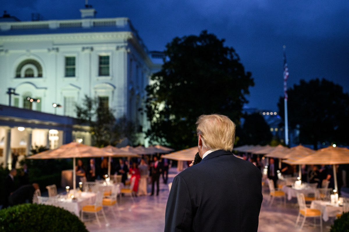 President Donald Trump delivers a speech before hosting a Rose Garden Club dinner, Wednesday, September 24, 2025, in the newly renovated White House Rose Garden.(Official White House Photo by Molly Riley)