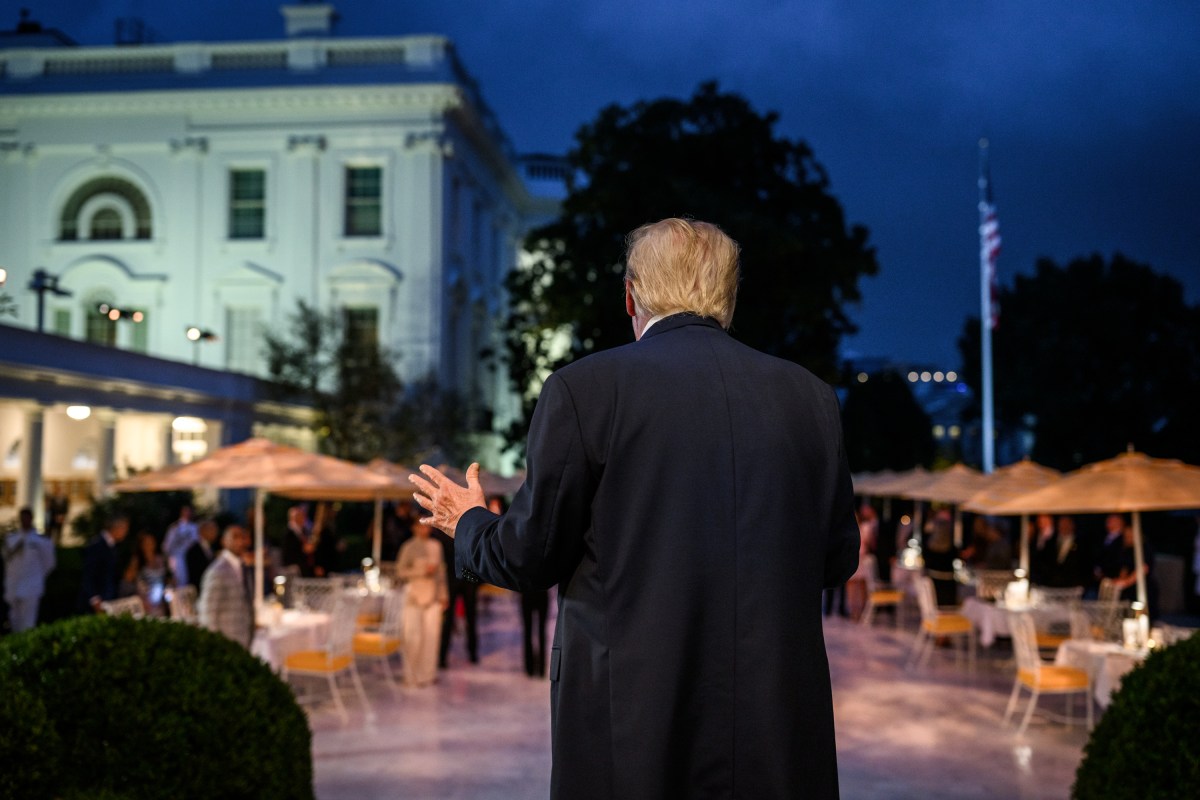 President Donald Trump delivers a speech before hosting a Rose Garden Club dinner, Wednesday, September 24, 2025, in the newly renovated White House Rose Garden.(Official White House Photo by Molly Riley)