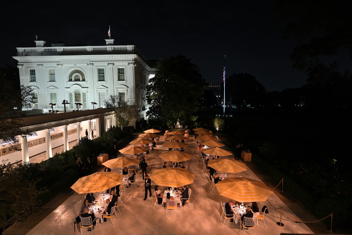 President Donald Trump hosts a Rose Garden Club dinner, Wednesday, September 24, 2025, in the newly renovated White House Rose Garden. (Official White House Photo by Molly Riley)