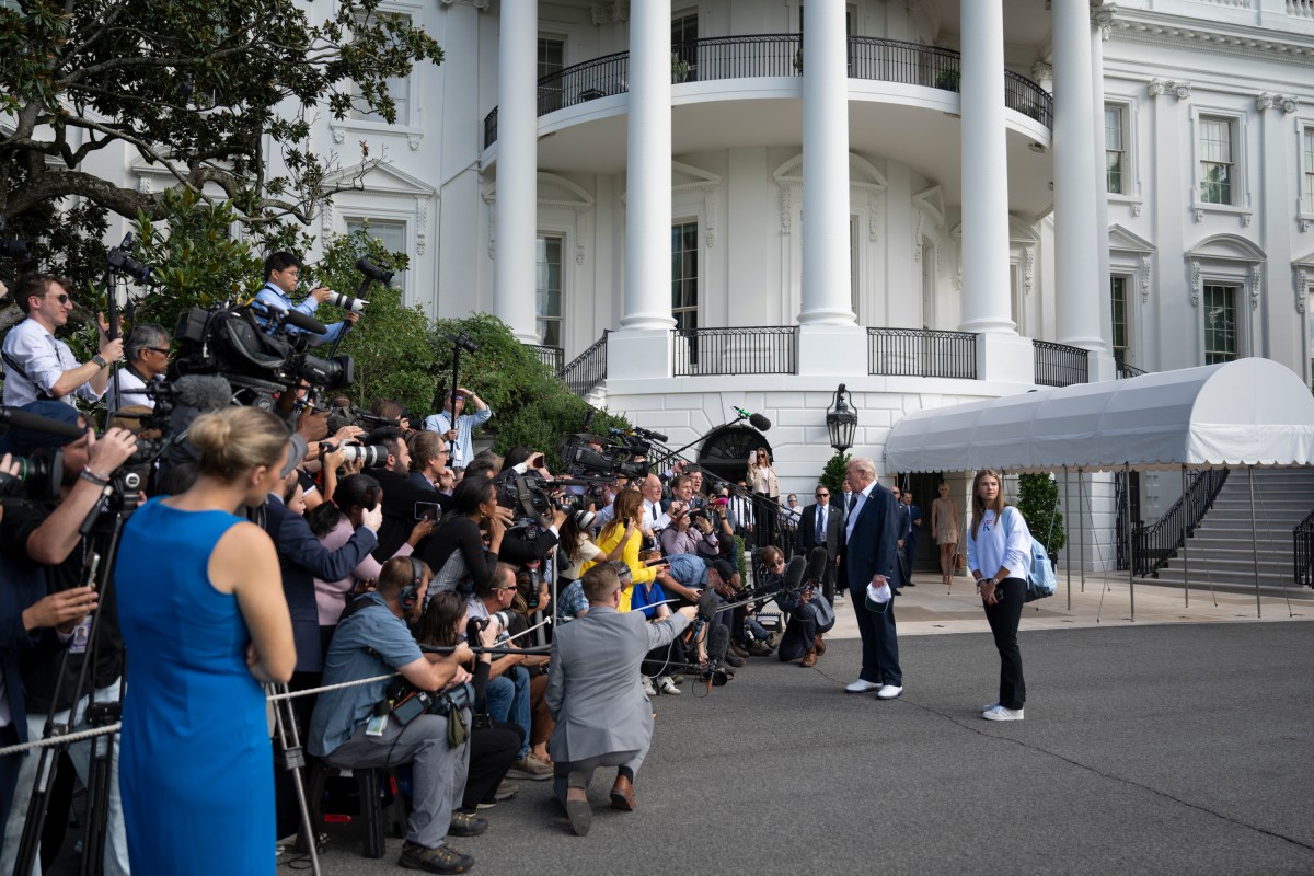 President Donald Trump speaks to the press before boarding Marine One on the South Lawn of the White House, Friday, September 26, 2025, en route Joint Base Andrews, Maryland. (Official White House Photo by Molly Riley)