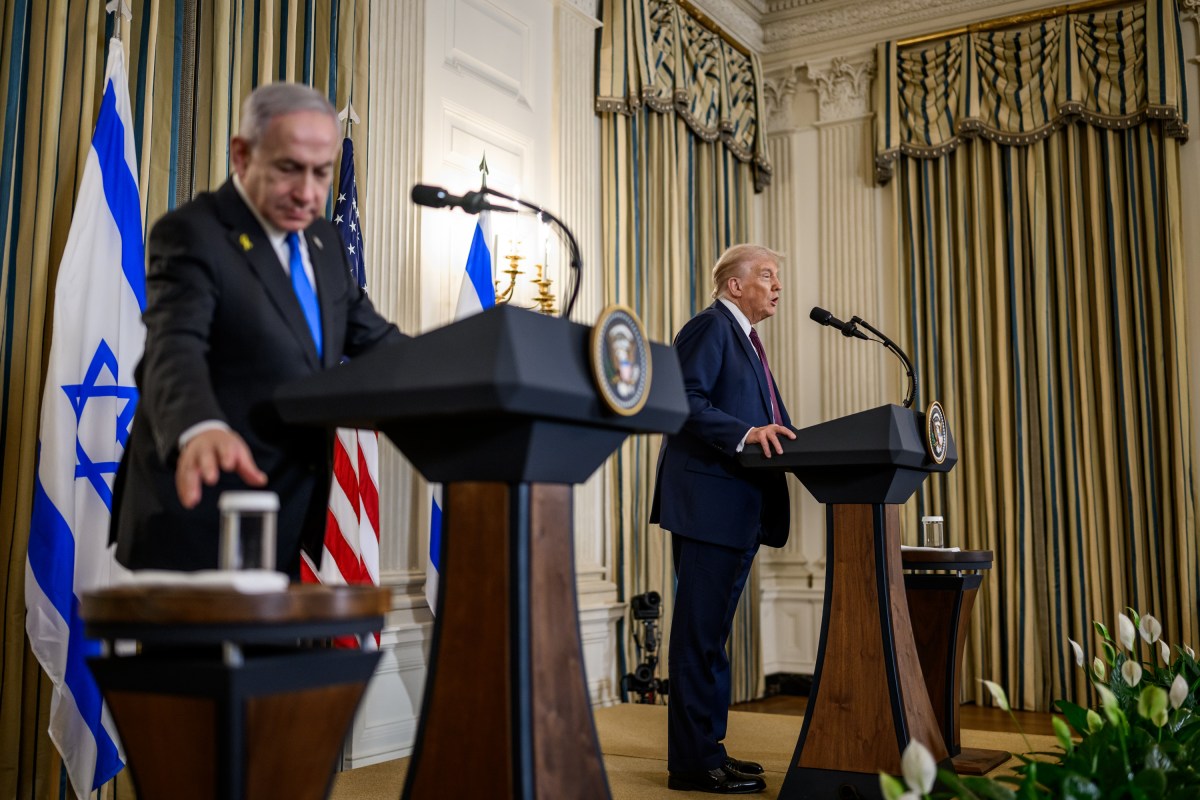 President Donald Trump and Israeli Prime Minister Benjamin Netanyahu hold a joint press conference announcing the U.S. peace plan for Gaza, Monday, September 29, 2025, in the State Dining Room of the White House. (Official White House Photo by Daniel Torok)