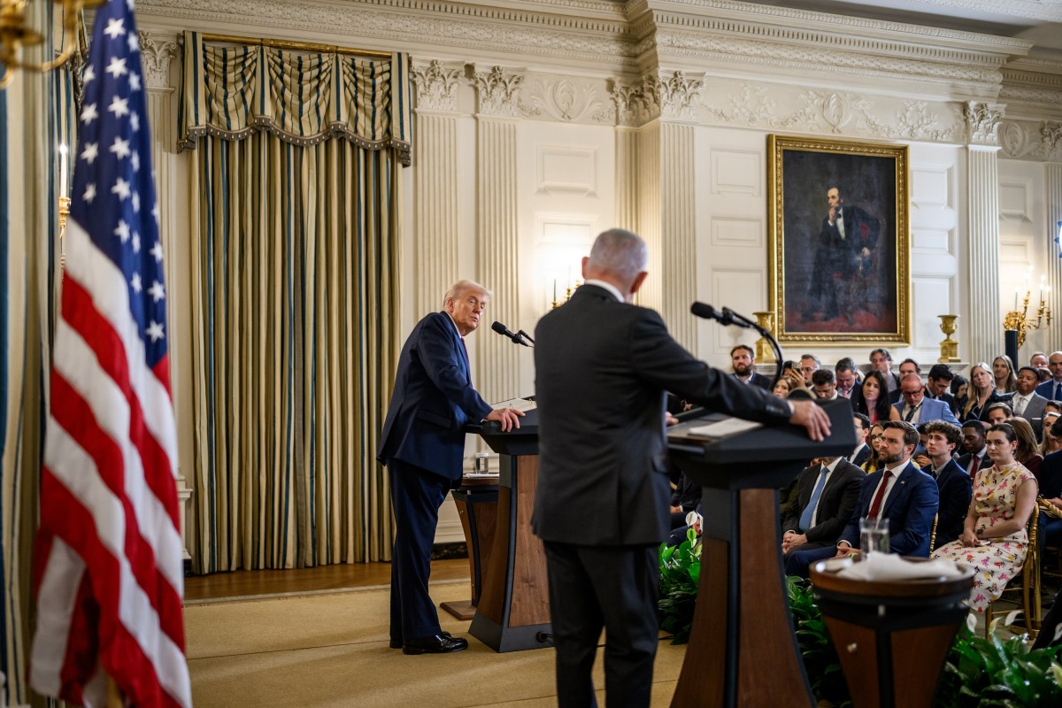 President Donald Trump and Israeli Prime Minister Benjamin Netanyahu hold a joint press conference announcing the U.S. peace plan for Gaza, Monday, September 29, 2025, in the State Dining Room of the White House. (Official White House Photo by Daniel Torok)