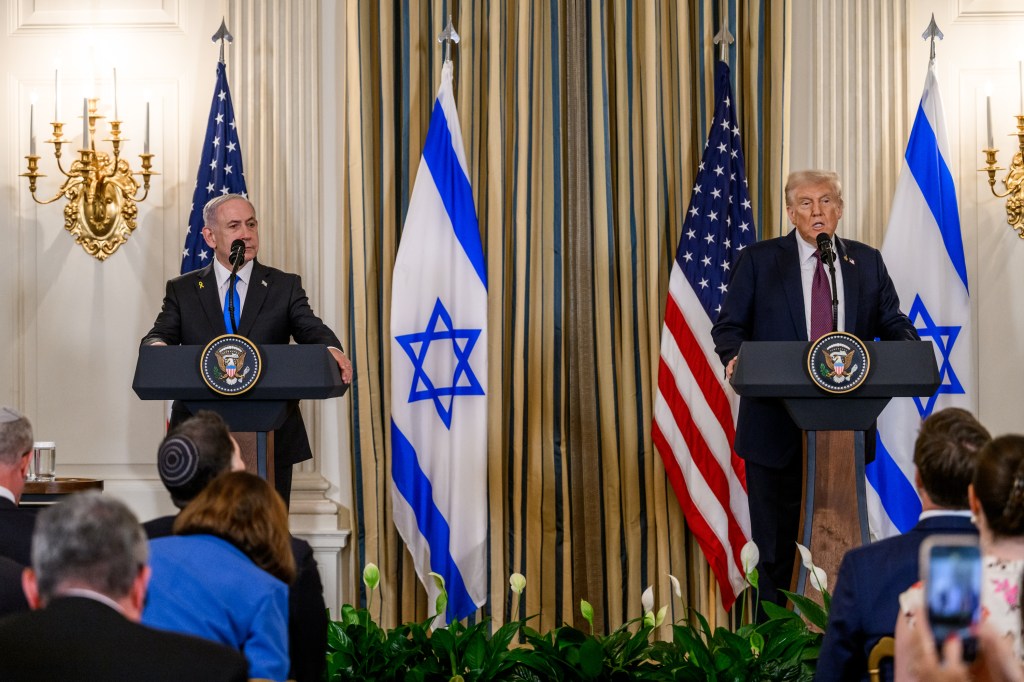 President Donald Trump and Israeli Prime Minister Benjamin Netanyahu hold a joint press conference announcing the U.S. peace plan for Gaza, Monday, September 29, 2025, in the State Dining Room of the White House. (Official White House Photo by Joyce N. Boghosian)