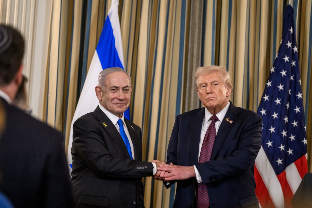 President Donald Trump and Israeli Prime Minister Benjamin Netanyahu shake hands after joint press conference announcing the U.S. peace plan for Gaza, Monday, September 29, 2025, in the State Dining Room of the White House. (Official White House Photo by Joyce N. Boghosian)