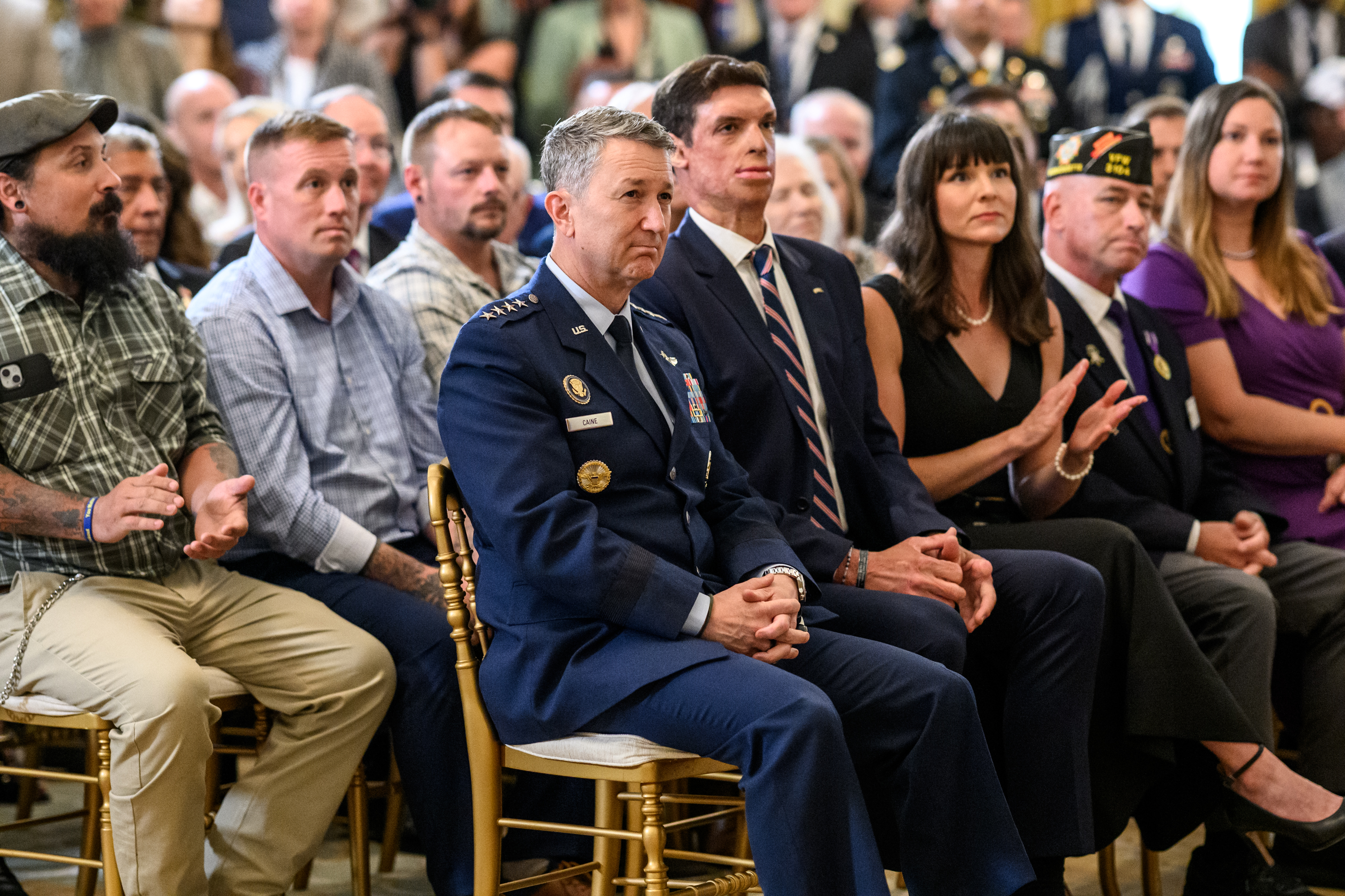 President Donald Trump delivers remarks at a National Purple Heart