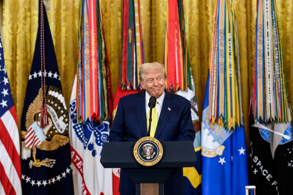 President Donald Trump delivers remarks at a National Purple Heart Day ceremony in the East Room, Thursday, August 7, 2025. (Official White House Photo by Joyce N. Boghosian)