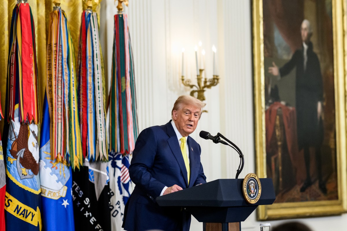 President Donald Trump delivers remarks at a National Purple Heart Day ceremony in the East Room, Thursday, August 7, 2025. (Official White House Photo by Joyce N. Boghosian)