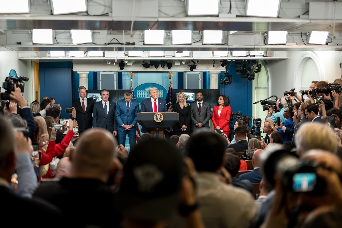 President Donald Trump holds a press conference on crime in the District of Columbia, Monday, August 11, 2025, in the James S. Brady Press Briefing Room. (Official White House Photo by Abe McNatt)