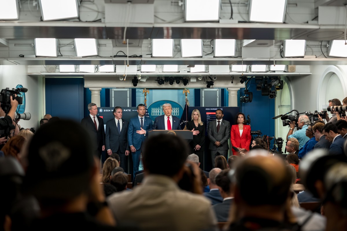 President Donald Trump holds a press conference on crime in the District of Columbia, Monday, August 11, 2025, in the James S. Brady Press Briefing Room. (Official White House Photo by Abe McNatt)