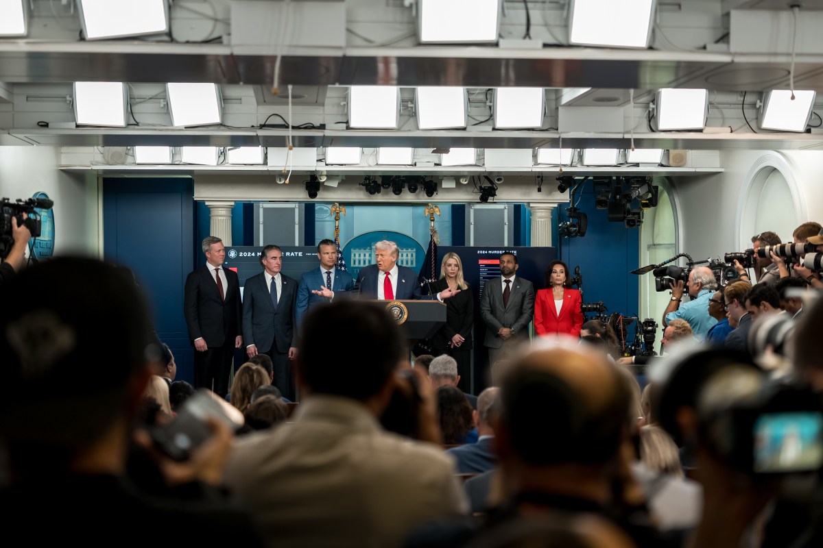 President Donald Trump holds a press conference on crime in the District of Columbia, Monday, August 11, 2025, in the James S. Brady Press Briefing Room. (Official White House Photo by Abe McNatt)