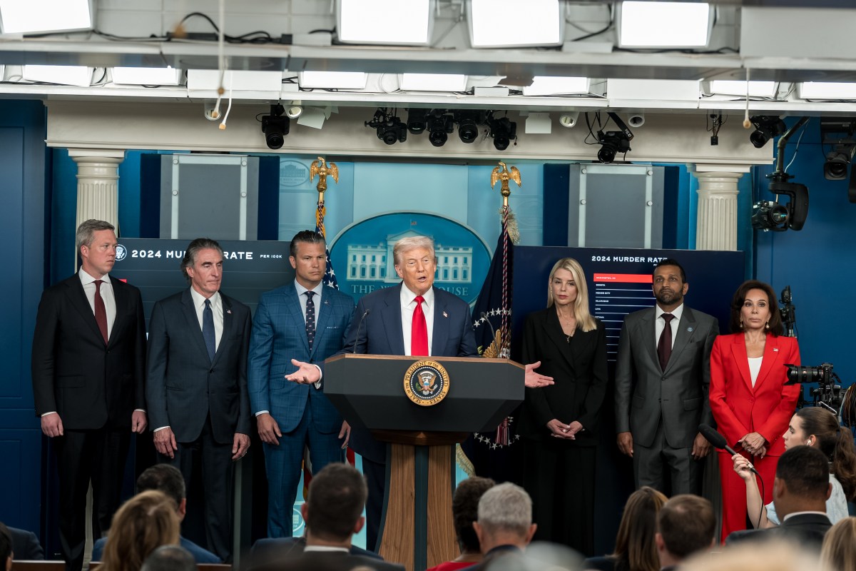 President Donald Trump holds a press conference on crime in the District of Columbia, Monday, August 11, 2025, in the James S. Brady Press Briefing Room. (Official White House Photo by Abe McNatt)