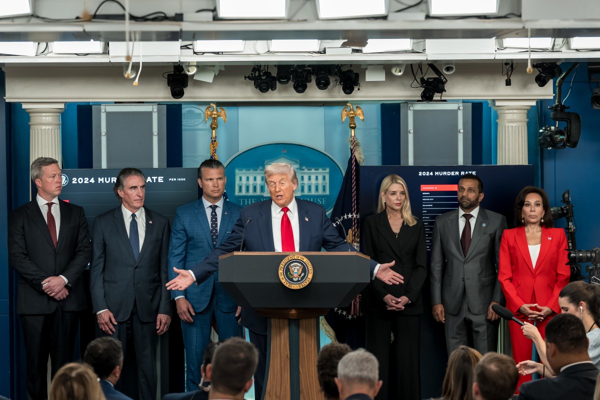 President Donald Trump holds a press conference on crime in the District of Columbia, Monday, August 11, 2025, in the James S. Brady Press Briefing Room. (Official White House Photo by Abe McNatt)