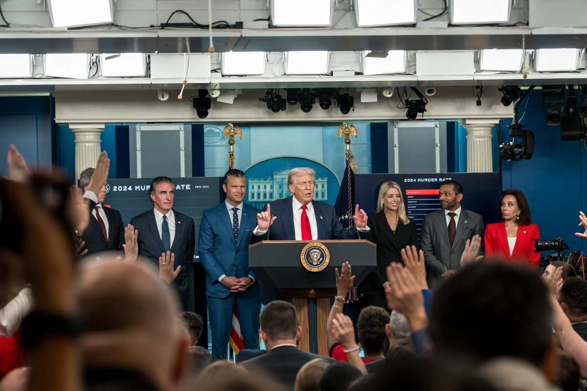 President Donald Trump holds a press conference on crime in the District of Columbia, Monday, August 11, 2025, in the James S. Brady Press Briefing Room. (Official White House Photo by Abe McNatt)