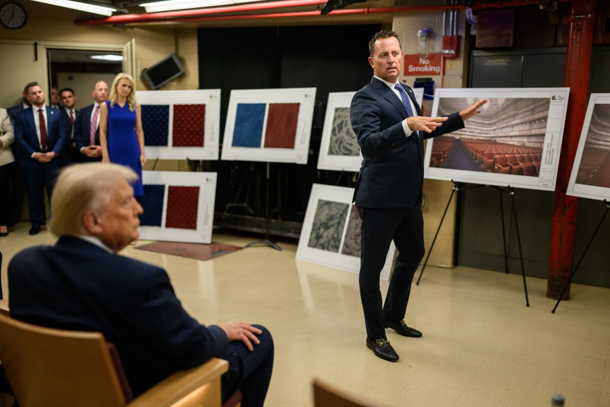 President Donald Trump discusses improvements to the John F. Kennedy Center for the Performing Arts with Kennedy Center Executive Director Richard Grenell in Washington, D.C., Wednesday, August 13, 2025. (Official White House Photo by Daniel Torok)