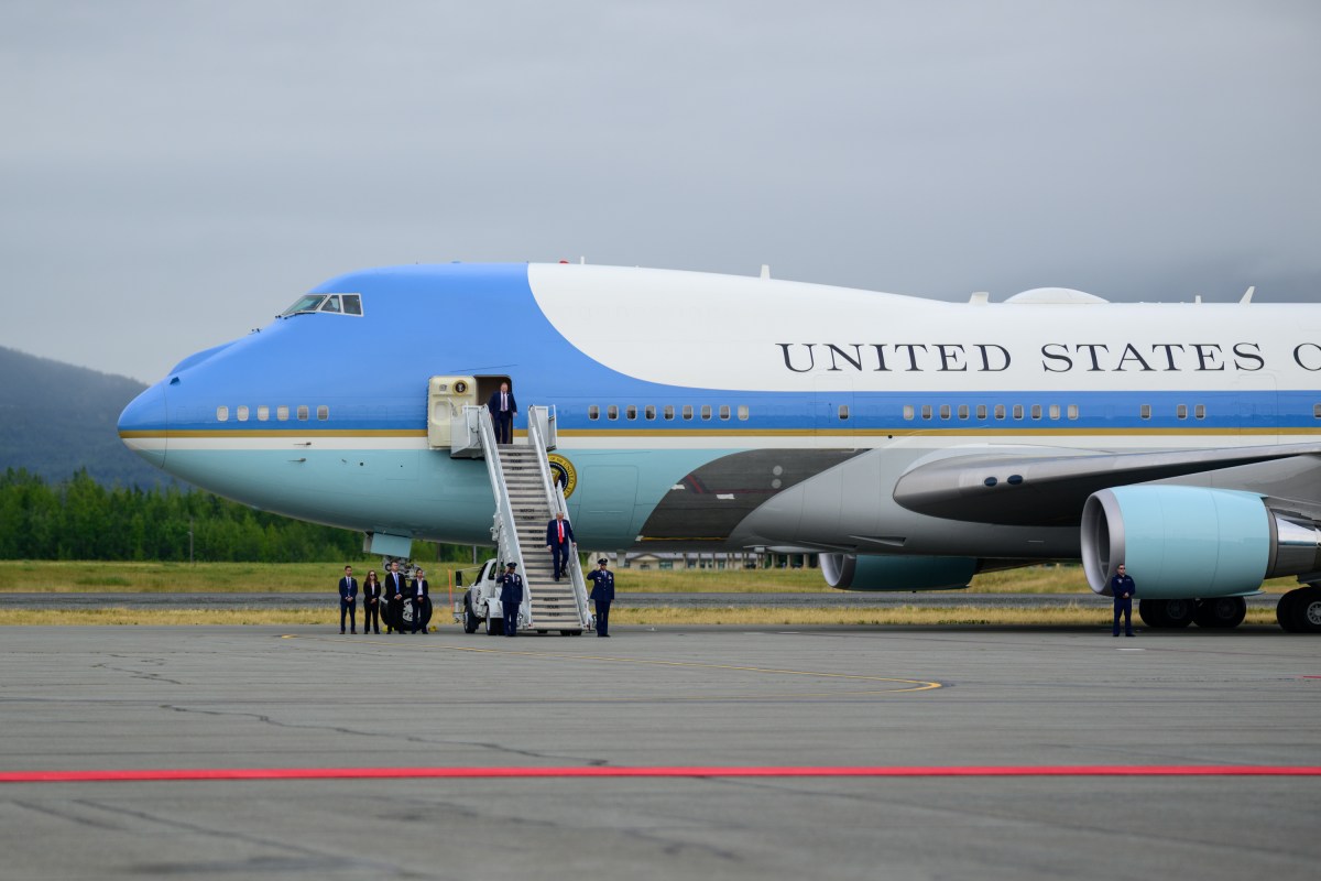 President Donald Trump disembarks Air Force One at Joint Base Elmendorf Richardson in Anchorage, Alaska, Friday, August 15, 2025, as he arrives for a meeting with Russian president Vladimir Putin. (Official White House Photo by Daniel Torok)