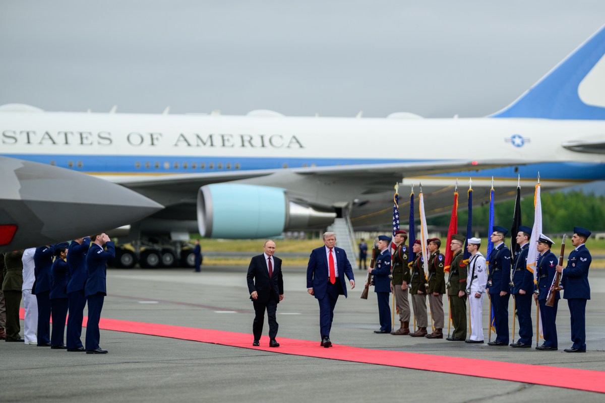 President Donald Trump and Russian president Vladimir Putin walk on the tarmac at Joint Base Elmendorf Richardson in Anchorage, Alaska, Friday, August 15, 2025. (Official White House Photo by Daniel Torok)