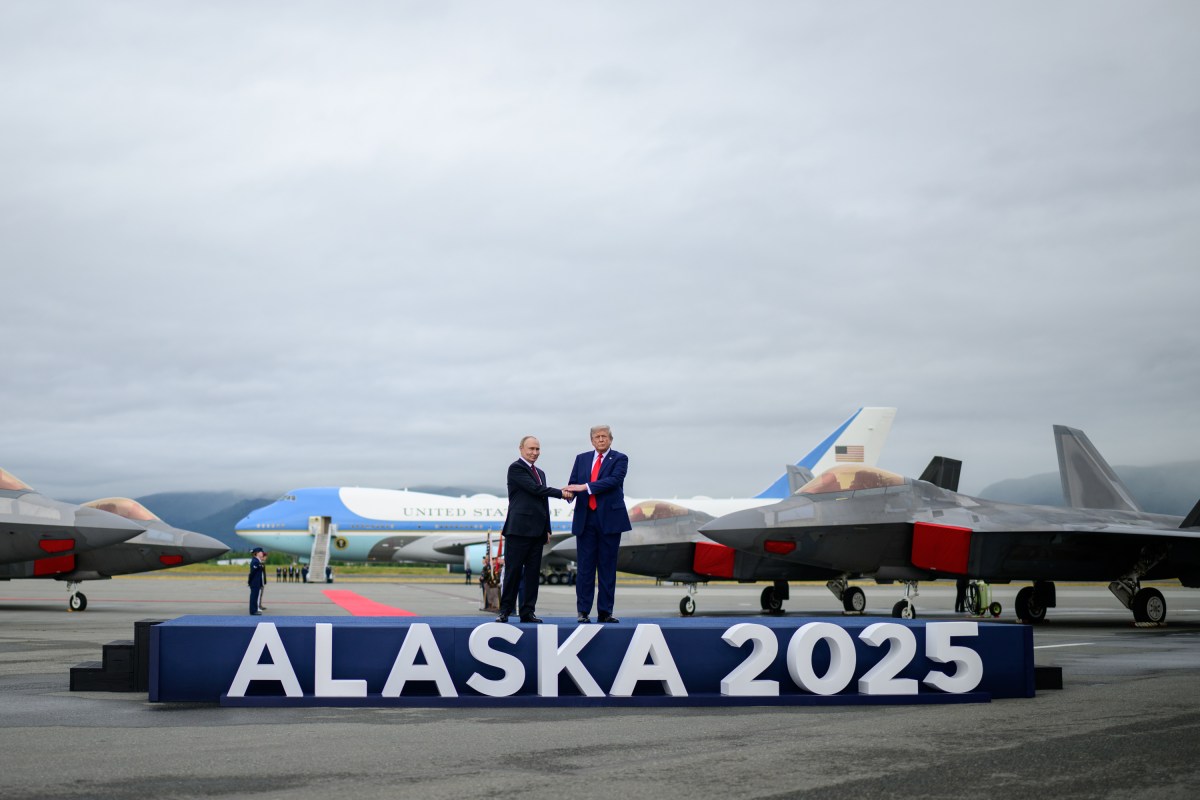 President Donald Trump greets Russian president Vladimir Putin at Joint Base Elmendorf Richardson in Anchorage, Alaska, Friday, August 15, 2025. (Official White House Photo by Daniel Torok)