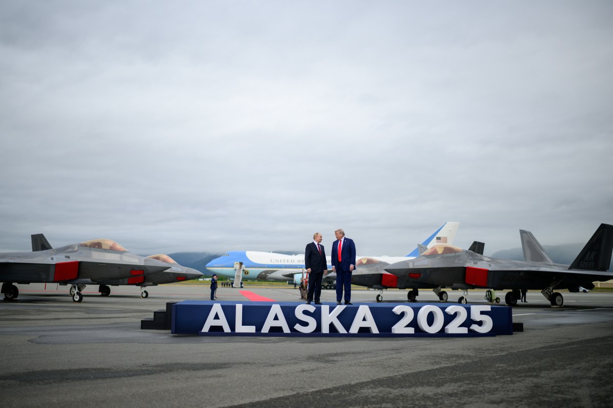 President Donald Trump greets Russian president Vladimir Putin at Joint Base Elmendorf Richardson in Anchorage, Alaska, Friday, August 15, 2025. (Official White House Photo by Daniel Torok)