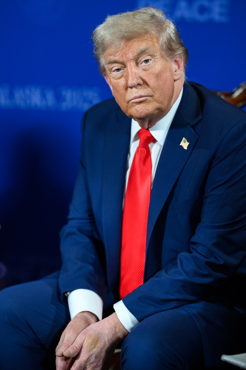 President Donald Trump meets with Russian president Vladimir Putin in the Billy Mitchell Room at Joint Base Elmendorf Richardson in Anchorage, Alaska, Friday, August 15, 2025. (Official White House Photo by Daniel Torok)