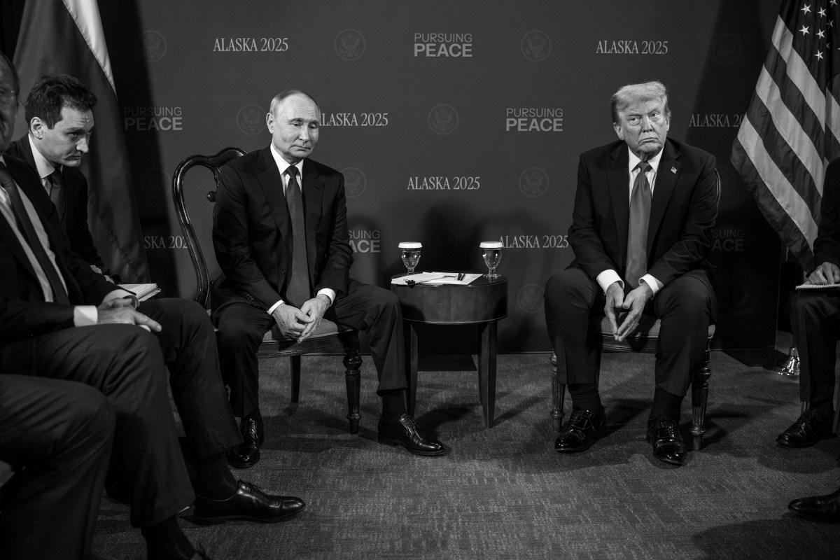 President Donald Trump meets with Russian president Vladimir Putin in the Billy Mitchell Room at Joint Base Elmendorf Richardson in Anchorage, Alaska, Friday, August 15, 2025. (Official White House Photo by Daniel Torok)