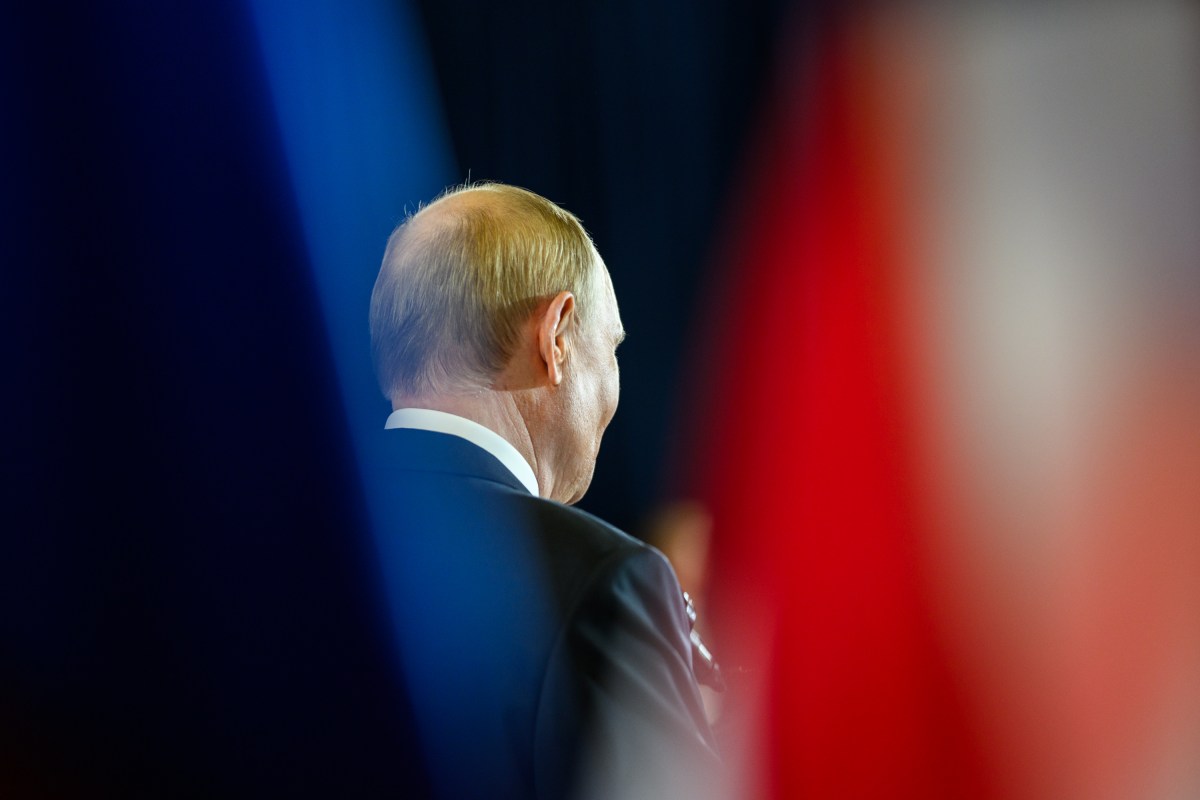 President Donald Trump and Russian president Vladimir Putin participate in a joint press conference after their meeting at the Arctic Warrior Event Center at Joint Base Elmendorf Richardson in Anchorage, Alaska, Friday, August 15, 2025. (Official White House Photo by Daniel Torok)