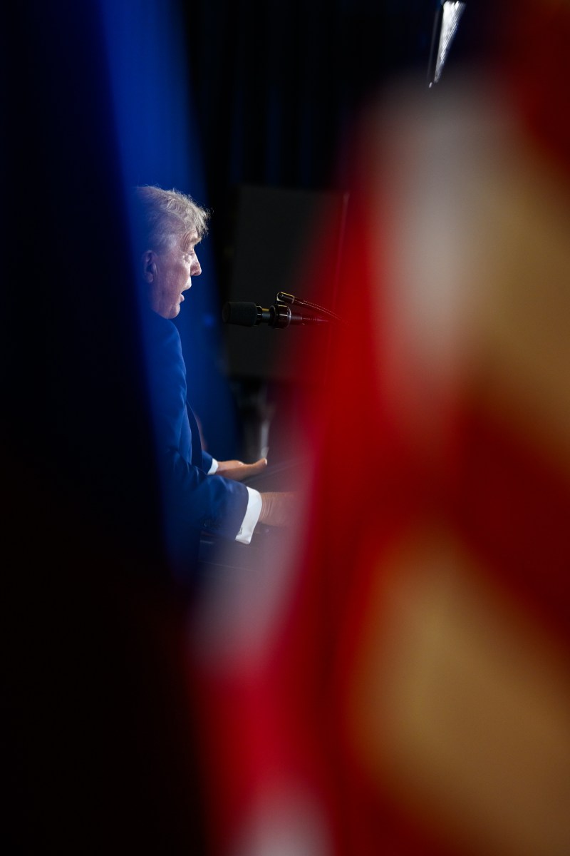 President Donald Trump and Russian president Vladimir Putin participate in a joint press conference after their meeting at the Arctic Warrior Event Center at Joint Base Elmendorf Richardson in Anchorage, Alaska, Friday, August 15, 2025. (Official White House Photo by Daniel Torok)