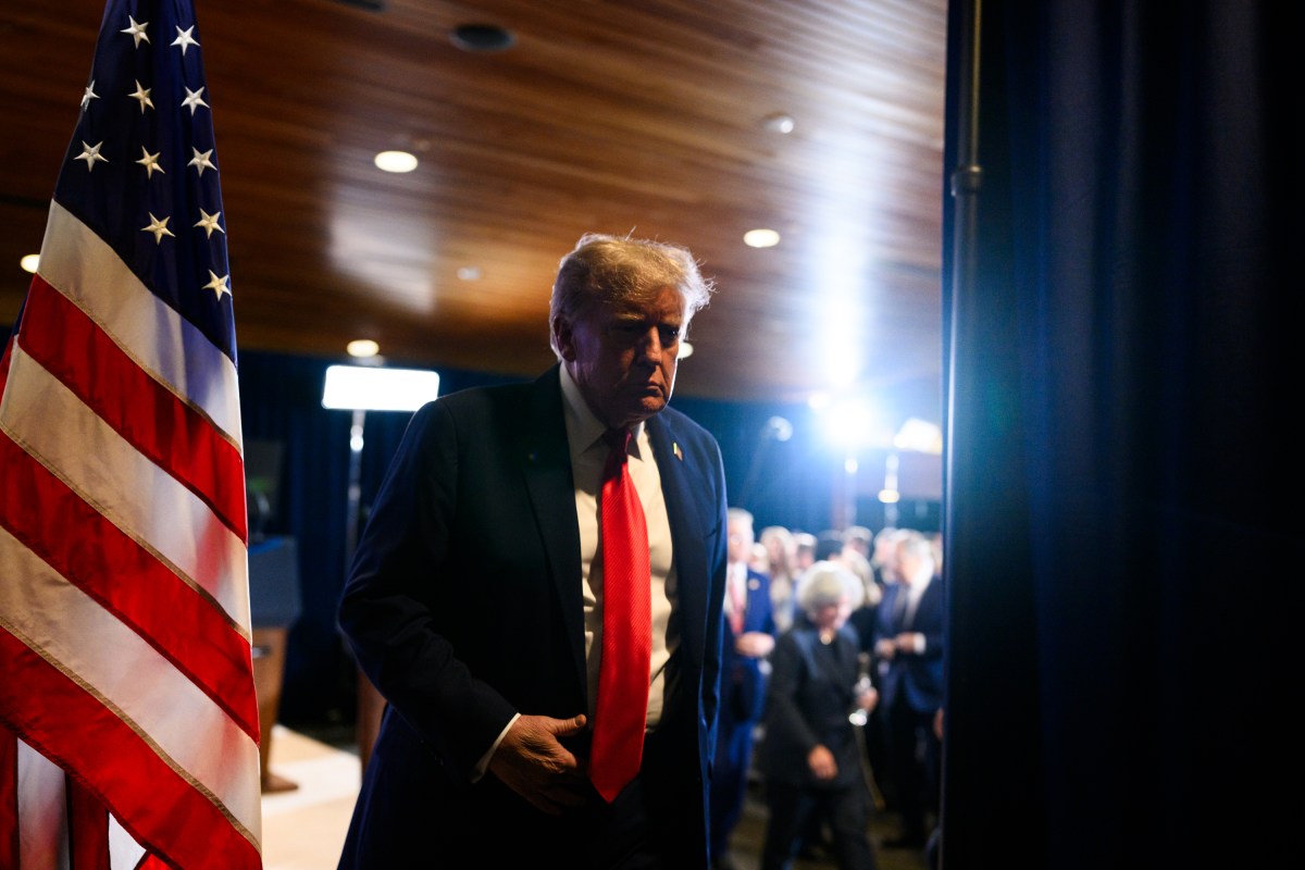 President Donald Trump and Russian president Vladimir Putin leave the stage after they held a joint press conference after their meeting at the Arctic Warrior Event Center at Joint Base Elmendorf Richardson in Anchorage, Alaska, Friday, August 15, 2025. (Official White House Photo by Daniel Torok)