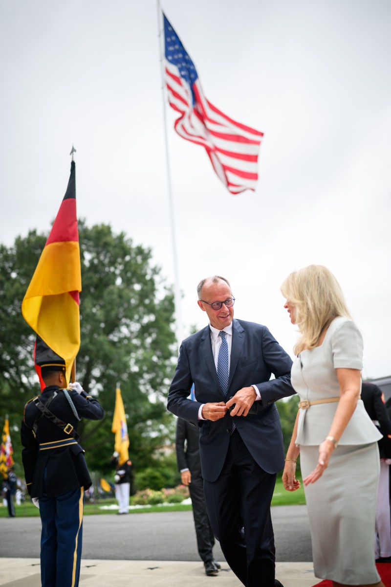 German Chancellor Friedrich Merz  arrives to the South Portico of the White House for a meeting with President Donald Trump, Ukraine’s President Volodymyr Zelensky, and other world leaders, Monday, August 18, 2025. (Official White House Photo by Daniel Torok)
