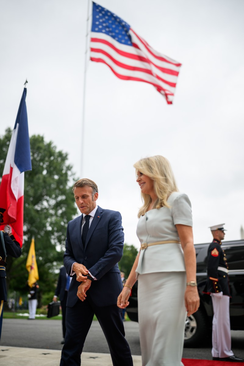 French President Emmanuel Macron arrives to the South Portico of the White House for a meeting with President Donald Trump, Ukraine’s President Volodymyr Zelensky, and other world leaders, Monday, August 18, 2025. (Official White House Photo by Daniel Torok)