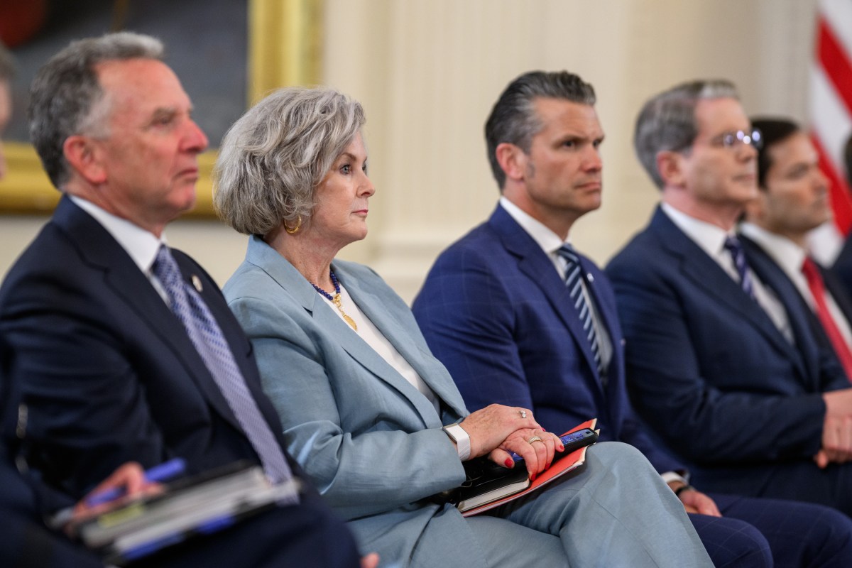 Chief of Staff Susie Wiles and Secretary of Defense Pete Hegseth look on as President Donald Trump hosts a multilateral meeting with President Volodymyr Zelenskyy of Ukraine and European leaders, Monday, August 18, 2025, in the East Room of the White House. (Official White House Photo by Daniel Torok)