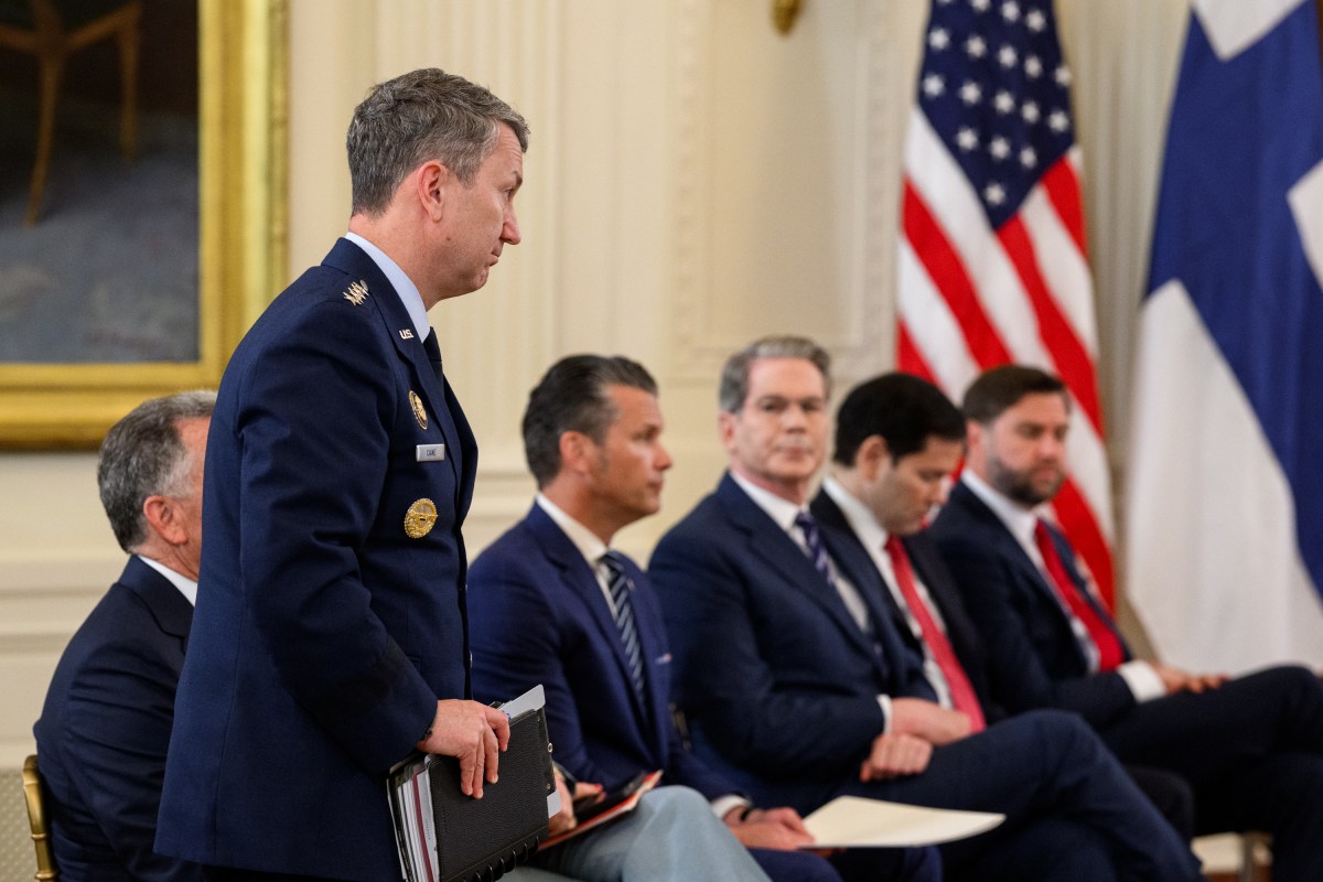 Chairman of the Joint Chiefs of Staff Dan Caine speaks as President Donald Trump hosts a multilateral meeting with President Volodymyr Zelenskyy of Ukraine and European leaders, Monday, August 18, 2025, in the East Room of the White House. (Official White House Photo by Daniel Torok)