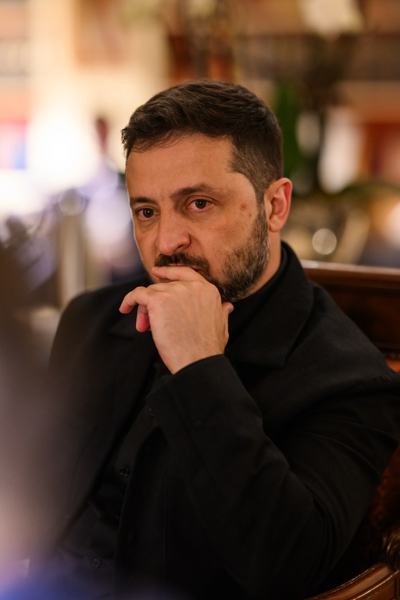Ukrainian President Volodymyr Zelenskyy waits in the White House Library as President Donald Trump makes a call with Russian President Vladimir Putin in the Oval Office, Monday, August 18, 2025. (Official White House Photo by Daniel Torok)