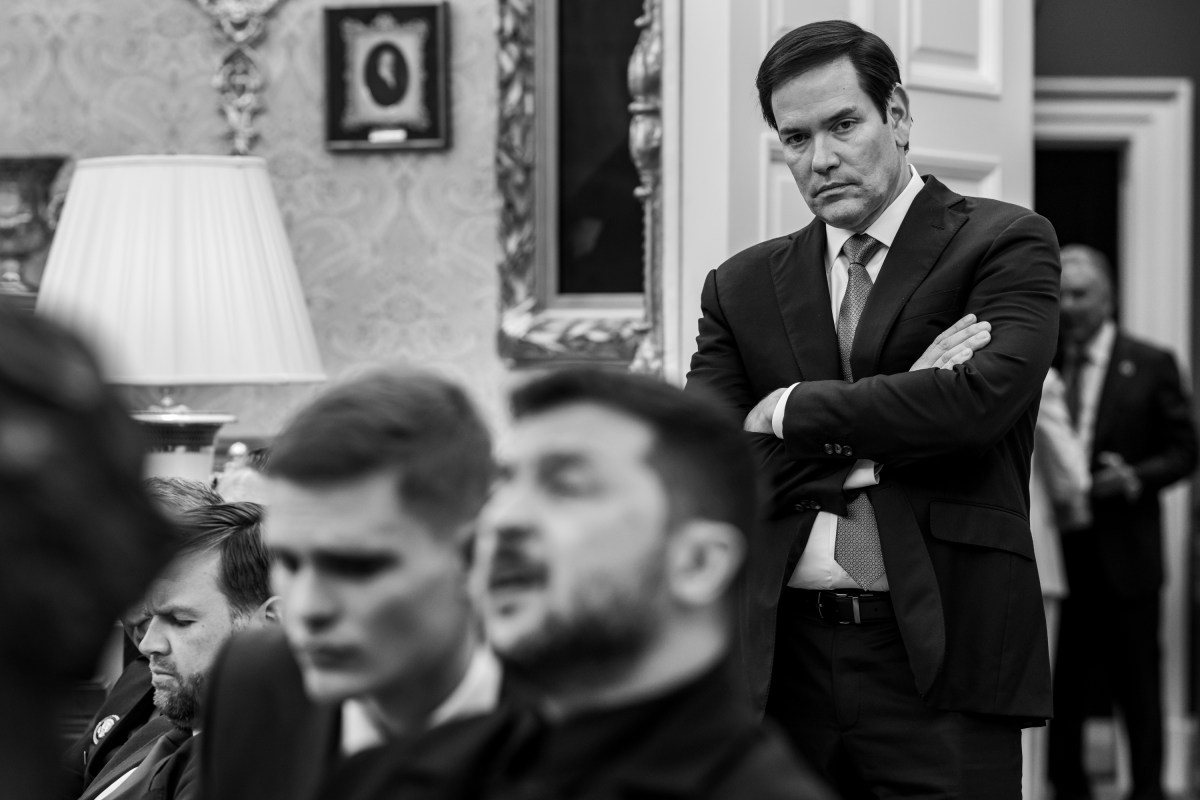 Secretary of State Marco Rubio looks on as President Donald Trump meets with European leaders after his call with Russian President Vladimir Putin, Monday, August 18, 2025, in the Oval Office. (Official White House Photo by Daniel Torok)